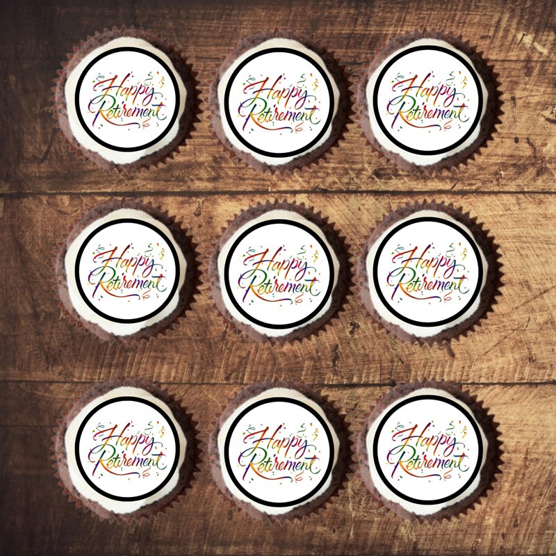 Happy Retirement Edible Cupcake Toppers – Colorful Celebration Designs for