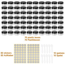 Pack of 70 Jars with Lid, 5 ml Empty Jar, Clear Jar, Cream Jar, Empty Transparent Jar with Screw Cap, Travel Potty Container Set for Lotion, Cream, Mini Candles, Cosmetics (70 Black)