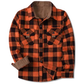 Men's Flannel Shirts Long Sleeve Button Down Plaid Shirts with Corduroy Collar Orange Plaid, 2XL