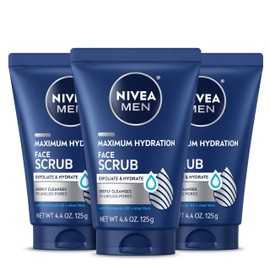 NIVEA MEN Exfoliante facial de limpieza profunda de hidratación máxima con aloe vera, paquete de 3 tubos de 4.4 onzas