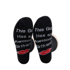 PXTIDY 2 Pairs Funny Socks for Boyfriend This Guy Has an Awesome Girlfriend Crew Socks Birthday Valentines Day Gifts Boyfriend Gag Gifts (This Guy Has an Awesome Girlfriend)