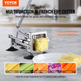 VEVOR French Fry Cutter, Potato Slicer with 1/2" 3/8" 1/4" Stainless Steel Blades, Manual Potato Cutter Chopper with Suction Cups, Great for Potato, French Fries, Cucumber, Vegetables, Carrot