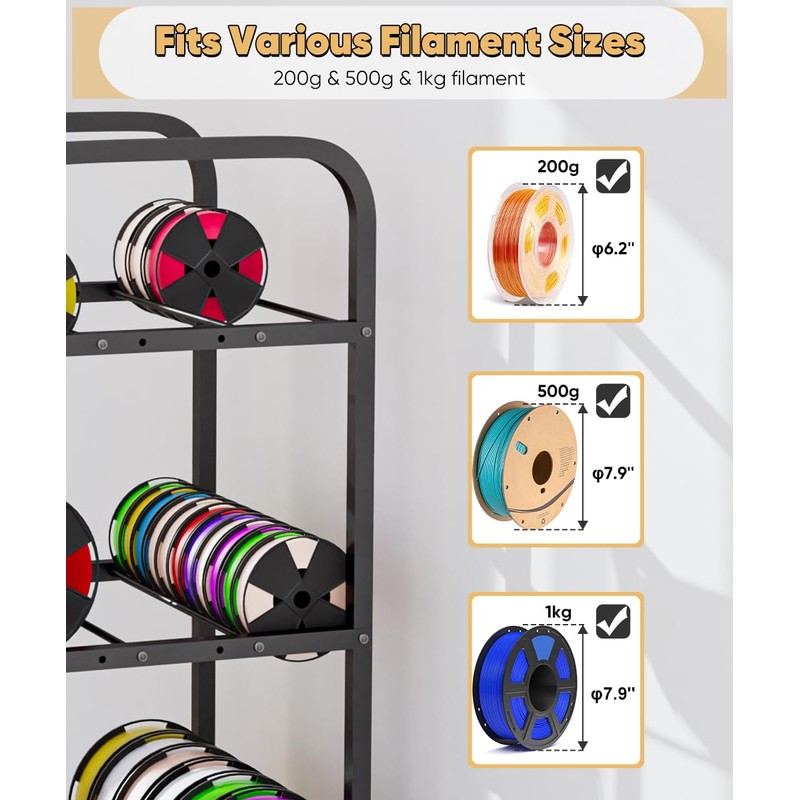 AnBaiMei 5-Tier 3D Printer Filament Storage Rack with Wheels, Rolling