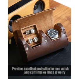 Besforu Watch Roll Travel Case, Mens Single Watch And Cufflink Box Case with Suede Lining, Portable Watch Cufflink Display Storage and Organizer to Holder Large Watch, Cufflink Travel Case For Men