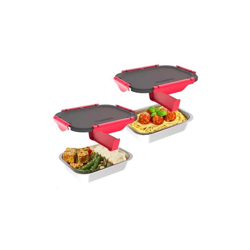 Faitron Innenschalen 2er-Set, Auslaufsichere Edelstahl-Schalen mit Trennsteg und Transportdeckel, Hitzebeständig