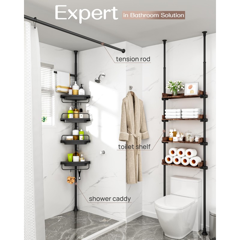 ALLZONE Corner Shower Caddy Tension Pole, Extendable Rustproof Stainless Steel