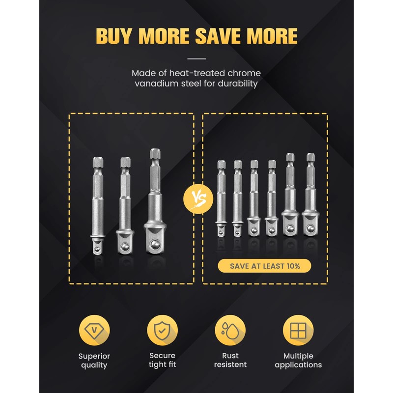 BOEN Impact Grade Socket Adapter Set, 3-PCS Drill Bit Adapter