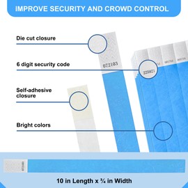 L LIKED 100 Pcs 1.9x25 cm Wrist Bands, Fluorescent Blue Paper Wristbands for Events, Waterproof Tamper-Proof Event Bracelets for Concerts, Parties, Festivals