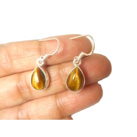 Art Gecko 925 Sterling Silver Tiger Eye Drop Earrings, Sterling Silver, Tigers Eye