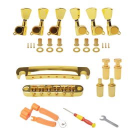 Unxuey Gold Guitar Roller Saddle Bridge Tune-O-Matic Tailpiece with 3L3R Sealed Guitar Tunning pegs for Les Paul/Epiphone Guitar with Mounting Accessories