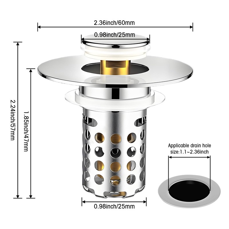 Universal Bathroom Sink Stopper, Pop Up Sink Drain Strainer Plug