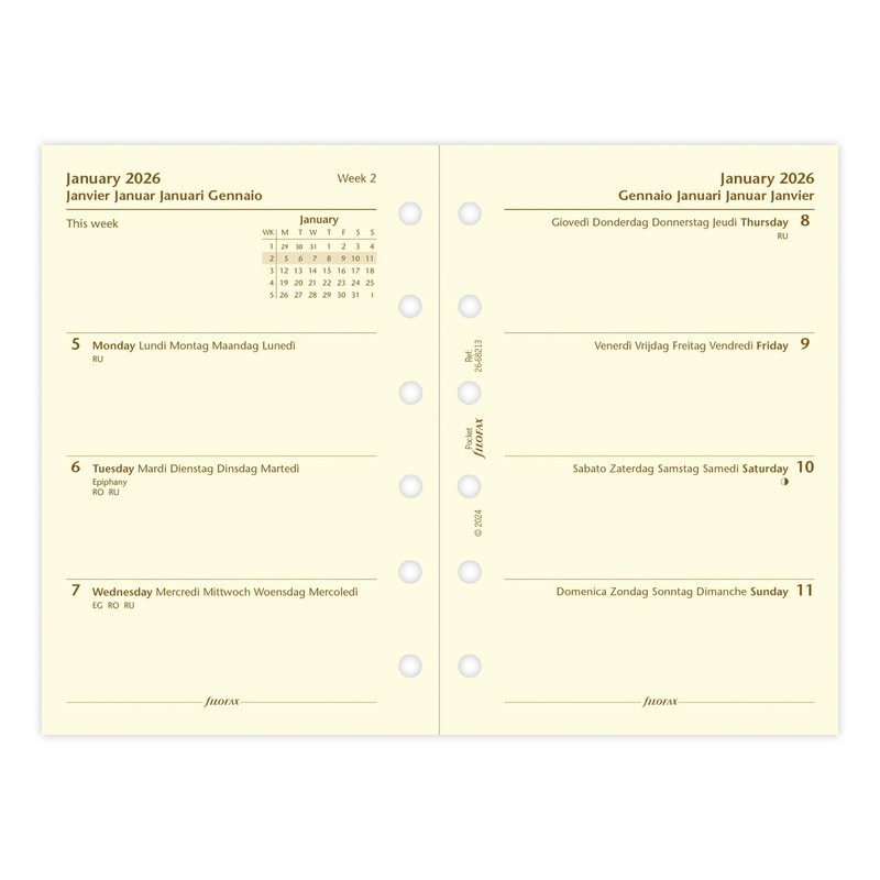Filofax Pocket week on two cotton cream 5 language 2026