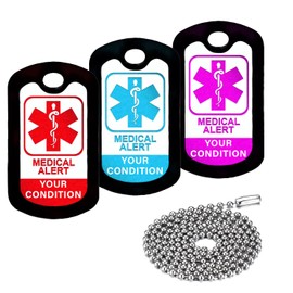 Medical Alert - DIY - Customized Aluminum Medical ID Tag with 24" Stainless Steel Chain - Made in USA (Choose Your Color) - for Your Peace of Mind and The Safety of Your Loved Ones