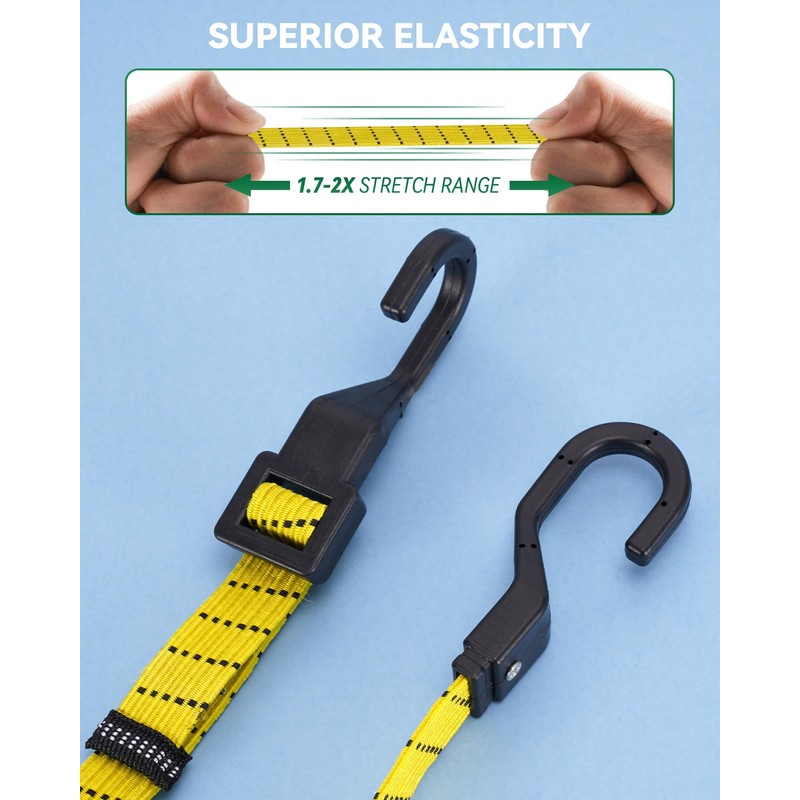 4 Pack 3 Way Flat Adjustable Bungee Cords with Hooks,