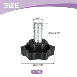 sourcing map 4Pcs M10 x 20mm Star Knobs, Plastic Hex Shaped Clamping Knob Screw Hand Tightening Replacement Knob for Umbrella Base Replacement knob