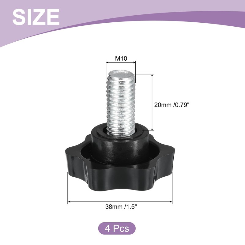sourcing map 4Pcs M10 x 20mm Star Knobs, Plastic Hex