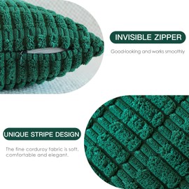 JOTOM Set of 2 Corduroy Soft Striped Cushion Covers 30x50 cm Boho Decorative Throw Pillow Covers Lumbar Cushion Case Couch Home Decor Pillowcases for Sofa Bedroom 12x20 Inch (Green)
