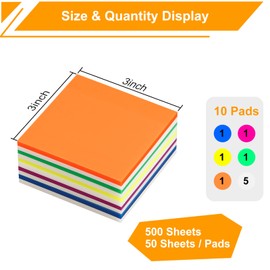 10 Pads Pop Up Transparent Sticky Notes, 500 Sheets 3x3 inch Clear See Through Translucent Sticky Notes 6 Bright Colorful Pop-Up Pads Match Post Dispenser Office School Home Supplies