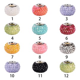 Victlov 100 cuentas espaciadoras europeas de 14 mm con agujero grande mezclado de colores con núcleos de latón plateado, suministros de cuentas para collares, pulseras, joyería (bola de baya)