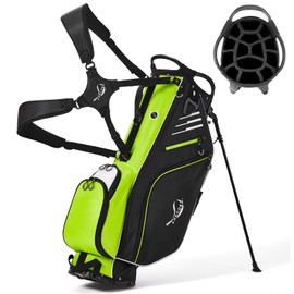ANNCORD Golf Stand Bag 14 Way Top Dividers Full-Length with Stand, 8 Pockets, Cooler Pouch, Waterproof Golf Bag for Men, Dual Strap, Rain Hood, Green & Black