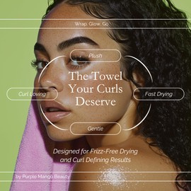 Purple Mango Beauty Hair Towel Wrap for Women - Ultra-Absorbent Microfiber Towel for Wet Hair - Curly, Coily & Wavy Hair - Lightweight, Button Loop Design - Ideal Hair Wrap Towel to Dry Curls Gently