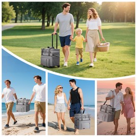 2 in 1 Soft Double Deck Cooler Bag with Wheels, 60-Can Leakproof Insulated Portable Rolling Cooler, Extra Large Expandable Ice Chest Cooler for Beach, Picnic, Camping, Shopping - MIYCOO