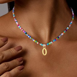 Colorful Beaded Initial Necklaces for Wowen Girls, Mother's Day Gifts for Mom from Daughter Son, Choker Necklace for Women, Gold Plated Name Letter Necklaces