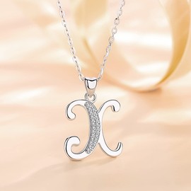 Aeonslove Ladies’ Letter Chain, Silver Necklace, Letter Chain with Letter Pendant, Alphabet Letter, Initial Pendant, Jewellery Gift for Girls, Silver, x
