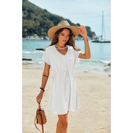 Ekouaer Womens Swimsuit Cover Up Tie Waist Beach Coverups Short Sleeve Bathingsuit Coverup Summer Swimwear(White, Small)