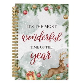 ANIANG It's The Most Wonderful Time of The Year Spiral Notebook, Christmas Journal, Christmas Deer 5.5"x8.3" 164pages Lined Notebooks College Ruled, Christmas Notebook for Office School Supplies