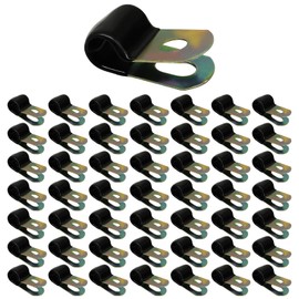 Murtenze 50 Pack Vinyl Coated Cable Clamps, 1/4 Inch Rubber Cushion Wire Clamps Galvanized Steel Hose Pipe Clips for Automotive Marine Industrial Tube and Wire Management