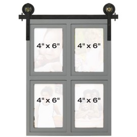 EXCELLO GLOBAL PRODUCTS Barndoor Collage Frame Holds Four 4x6 Photos: Ready to Hang Rustic, Barnwood, Farmhouse, Beach House Wood Picture Frame (Gray)