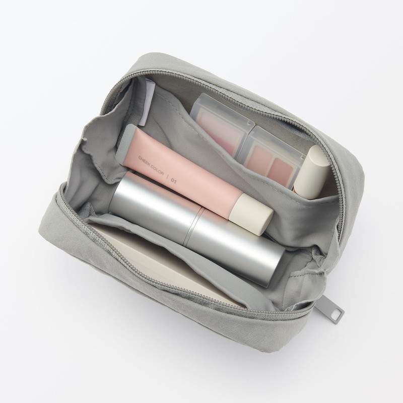 MUJI 84475801 Wrinkle Nylon Large Opening Pouch, Gray, M, Approx.
