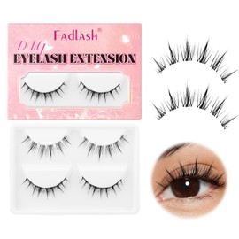 FADLASH Cluster Lashes Fluffy DIY Lash Extensions 2 Pairs Cat Eyed Individual Eyelash Clusters Wispy Sweetheart Curly Cluster Eyelash Extensions Reusable（WJ26+S1-TP03)