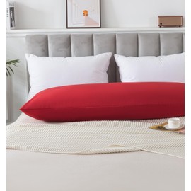 WhatsBedding Body Pillow Cover Cotton Fabric, Long Pillow Case Breathable & Skin-Friendly, Envelope Closure - Red (21x54 inch)