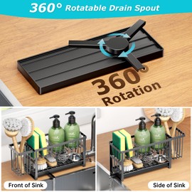 Liuoud Sponge Holder for Kitchen Sink, 2 Tier Sink Caddy Organizer Countertop with Dish Brush Holder and 360° Drain Tray, Rustproof Stainless Steel Dish Soap Storage Rack Set for Accessories Grey