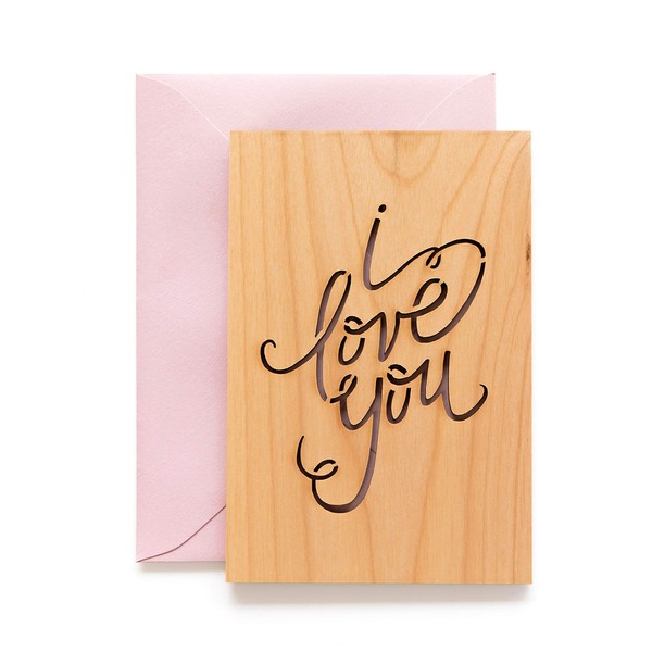 I Love You Calligraphy Wood Card [Personalized Gifts, Custom Message,