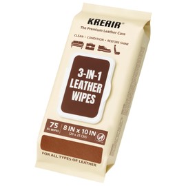 Kreair 3in1 Leather Wipes 75 XL Count, Clean, Condition & Restore Shine, Extra-Large 8"x10" Wipes for Car Seats, Shoes, Furniture & Bags, Thick, Durable & Non-Linting, Safe for All Leather Types