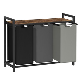 VASAGLE Laundry Hamper, Laundry Basket, Laundry Sorter with 3 Pull-Out and Removable Bags, Shelf, Metal Frame, 3 x 10.6 Gallons (40 L), 36.4 x 13 x 28.4 Inches, Tricolor and Rustic Brown UBLH301X01