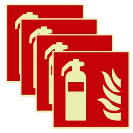 Luimode 4st Schild Feuerlöscher langnachleuchtend | PVC selbstklebend 150x150mm nachleuchtend Hinweis Piktogramm Symbol Feuerlöscherkasten für Haus, Büro, Baustelle und Auto