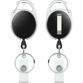 Pawfly 2 Pack Retractable Badge Reel for Badge Holder Heavy Duty Retractable Keychain Strong ABS Casing with Stainless Steel Spring Coil 24 Inch Nylon Rope Carabiner Clip and Key Ring
