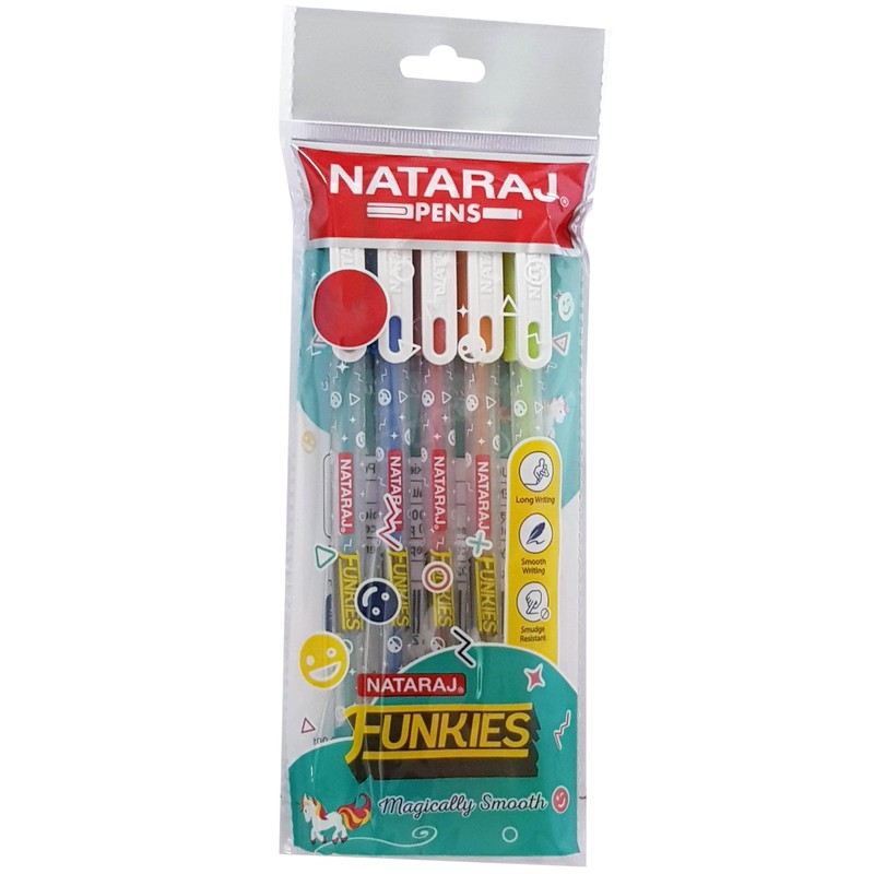 NATARAJ Funkies Ballpoint Pens, BLUE, 0.7mm Fine Point, Pack of