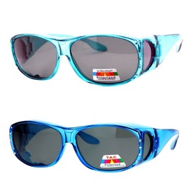 Pink Ribbon Shades, Inc. 2 Pair Womens Rhinestone Anti Glare Polarized Fit Over Reading Glasses Sunglasses Oval Rectangular (2 Pair Teal/Blue)