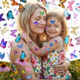 Tatuajes temporales de mariposa con purpurina | Decoraciones de fiesta de cumpleaños con temática de mariposas, suministros de fiesta, accesorios, cal
