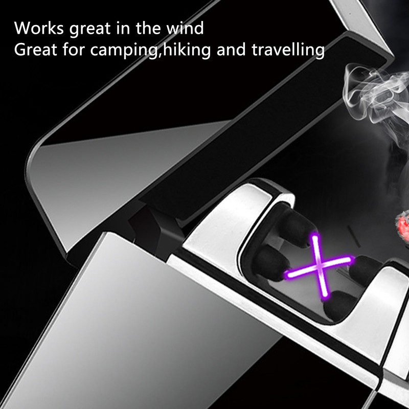 Electric Dual Arc Lighter Rechargeable Windproof Flameless 220mAh Aluminium Alloy