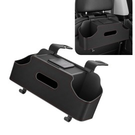 Downhill 1 PC Car Seat Back Organizer, Dual Cup Holder Multi-function Tissue Hanging Box with 2 Hooks, Universal Rear Seat Road Trip Storage Accessories, for Most Cars, Trucks, SUVs (Black)