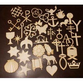 Wood Chrismon Christmas Ornaments set of 38 - 4"