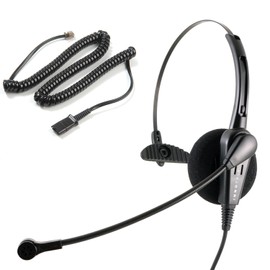 INNOTALK Classic Mono Office Phone Headset & QD Pigtail Adapter with Noise-Canceling Mic for Polycom, Mitel, and Many Models' Desk Phone
