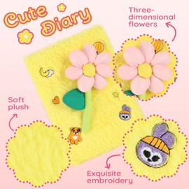 DICVUTE Pink Flower Diary with Lock,Gift for 6,7,8 Year Old Girs, Cute Flower Notebook Lined Journal with Multicolored Pen, Post-it Note, Stickers, Bracelet, Brithday Gift for 6 Year Old Girl