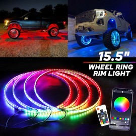 4x 15.5" RGB Wheel Ring Lights LED Light For Truck Car Rim Lights Bluetooth APP